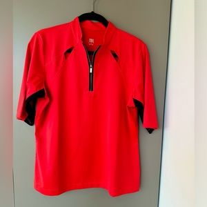 Woman’s Tail golf shirt, red w/ black accents, zip front, size large